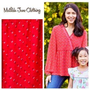 Matilda Jane Large 12 14 Must Be Love Top Tunic Shirt Coral Red Floral Romantic